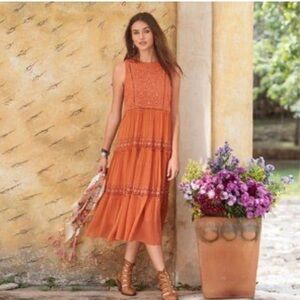 Sundance Boho Chiffon Lace Dress Orange Embroidered XS